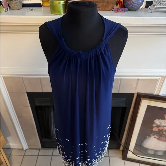 MSK Blue Midi Cocktail Dress w/ “Crystal” Accents - Picture 5 of 6